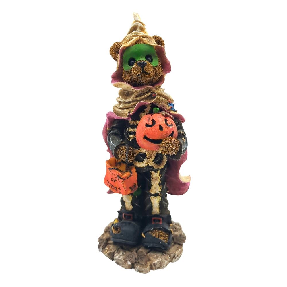 8" Resin Bear Halloween Costume Figurine Trick or Treat Pumpkin Skeleton Statue